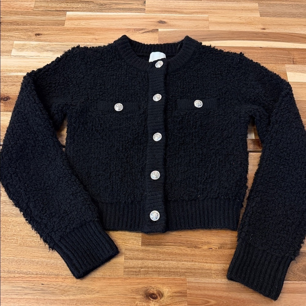 Black Button-Up Boulcé Cardigan Womens XSmall Gold Button - Picture 2 of 6